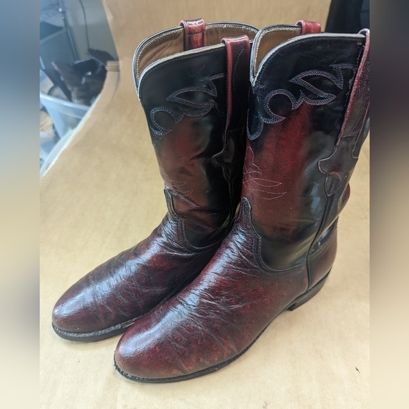 Lucchese Boots men's size 8D Exotic Genuine Black Cherry Smooth Ostrich classic - Picture 3 of 12